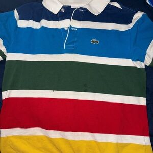 Lacoste Blue and Green Striped Polo Shirt